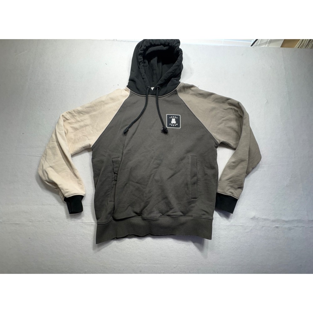 Teddy Fresh Colorblock Raglan Hoodie Black Gray Beige Men's Size M